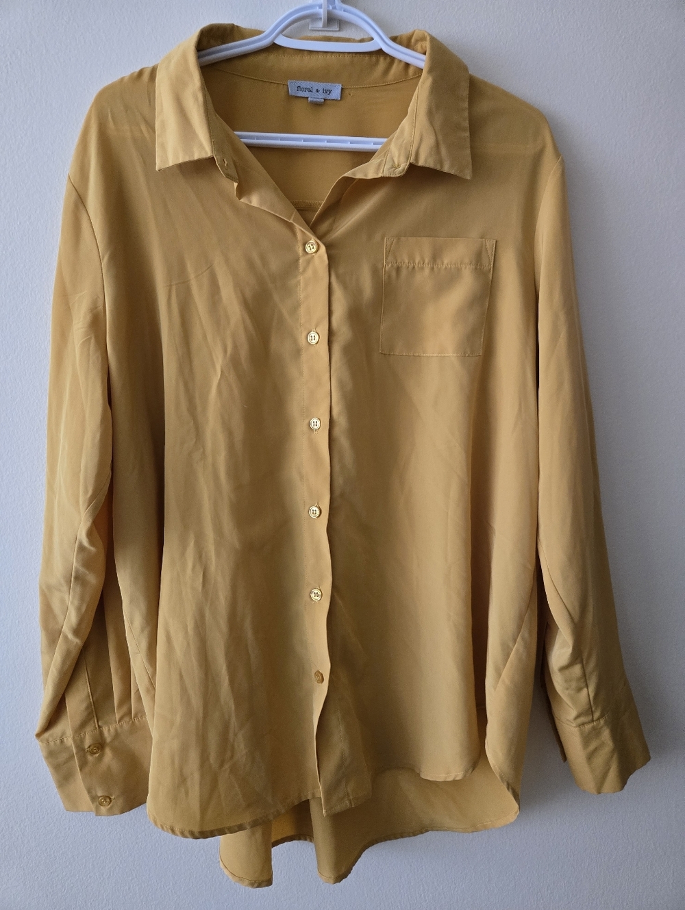 Floral & Ivy XL Mustard Button-Up Shirt With Chest Pocket, Very Soft